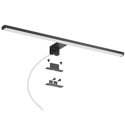 DEELUX Led Spiegelleuchte Mit Touch-Schalter,Dimmbares Spiegelleuchte Bad(120~1200 lm)15W 60cm,4000K Neutralweiß Spiegelschrank Leuchte,Badleuchte,Spiegelbeleuchtung 600mm Wandlampe Badezimmer,Schwarz