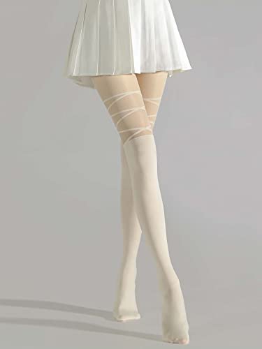 Image of SHENHE Women's Mesh Patterned Tights Opaque Thigh High Stockings Pantyhose Leggings Beige one-size