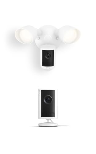 Image of Ring Floodlight Cam, Wired (newest model), White with Indoor Cam Plus, White