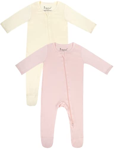 Image of Jimonda Bamboo Baby Pajamas,Unisex Boys Girls One-Piece Footies,Long Sleeve Sleepers 2-Way Zip closure Romper