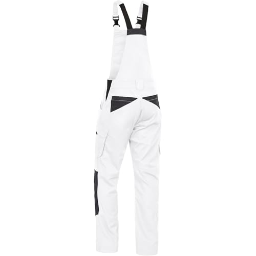 Leibwächter Dynamic Line Arbeitslatzhose Herren Gr. 56, Stretch Latzhose in weiß mit Reflexpaspeln und Knieverstärkung, Arbeitshose mit Taschen für Baustelle, Werkstatt und Montage – Bild 2