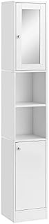 kleankin Tall Bathroom Storage Cabinet with Mirror, Freestanding Floor Cabinet Tallboy Unit with Adjustable Shelves, White