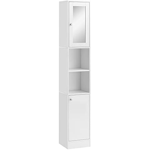 Armario Alto para Baño con Espejo y 2 Estantes Abiertos y 2 Puertas Cover
