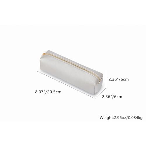 Image of Pencil Case Small Zipper Pen Pouch for School Office Art Supplies Stationery Organizer Bag for Pens Markers(Pearl Silver /Faux Leather)