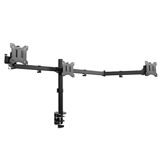 VIVO Triple 21.5 to 27 inch LED LCD Computer Monitor Desk Mount VESA Stand, Flush Wall Setup, Heavy Duty Fully Adjustable Tilt, Swivel, and Rotation, Fits 3 Screens, Black, STAND-V103C