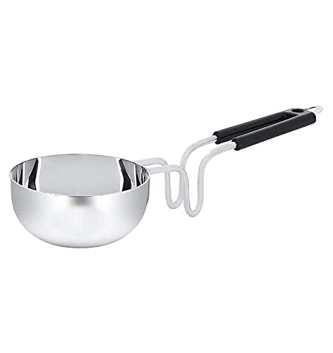 Swertia Sartén Tadka de acero inoxidable con mango largo irrompible para freír, condimentar especias, asar, calentar 250 ml, 2 mm de grosor