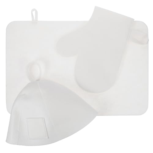 BESPORTBLE Sauna Hat and Glove Set with Felt Pad for Bath and Sauna Use White Felt Protective Cap for Hair for Steam Room Spa