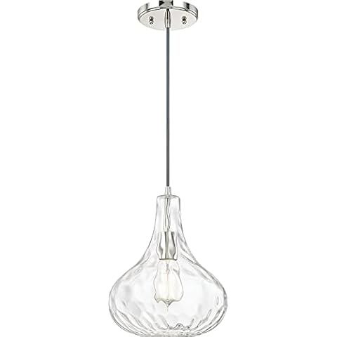 Austin Allen 9B239A River Transitional Clear Water Glass Teardrop Pendant Lighting Fixture, 1-Light 100 Watt, 12" H x 9" W, Polished Nickel Cover