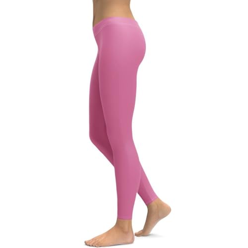 FIERCEPULSE Pink Leggings for Women - Bubblegum Solid Color Bright