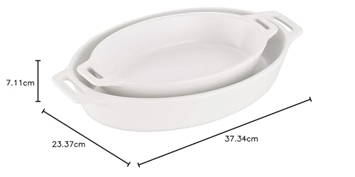 STAUB Ceramics Oval Baking Dish Set, 2-piece, Matte White