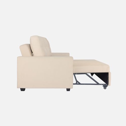 Image of Duroflex Ease - Wood 3 Seater Sofa Cum Bed with Pullout Mechanism, Iconic Beige Finish, 3-Person Sofa