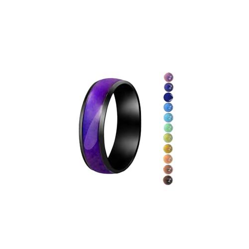 AINILOVE Mood Ring for Women Teens - 6mm Stainless Steel Temperature Sensative Color Changing Ring Mood Jewelry (Color Changing Ring Black 7)