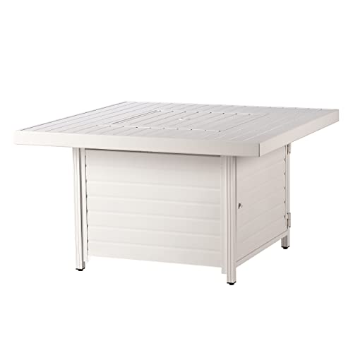 Image of Square 42 in. x 42 in. Aluminum Propane Fire Pit Table with Glass Beads, Two Covers, Lid, 57,000 BTUs in White Finish