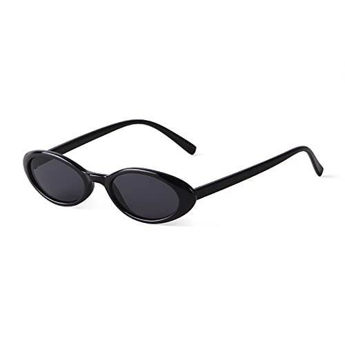 VIA LEECA Retro 90s Oval Sunglasses Women Trendy Small Fashion Tinted Narrow Sun Glasses UV400 Protection for Driving Party Gift Black Aesthetic Accessories