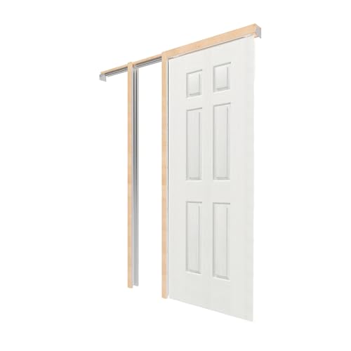 Image of 30 inch x 80 inch Sliding Pocket Interior Door, 6-Panel Hollow Core Pantry Door with Frame and Hardware Kit, Lightweight Closet Door, Waterproof PVC Surface, Easy to Install