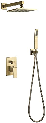 Mitigeur de douche laiton or brossé avec pomme de douche carrée