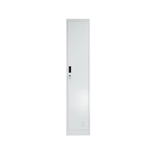 BRINDEK Taquilla Vestuario metálica 1 Puerta Blanca RAL 9016-185x38x45 cm con Cerradura, balda y Barra Interior - Incluye Llave | Armario metálico Estrecho Garaje Oficina Locker - imagen 3