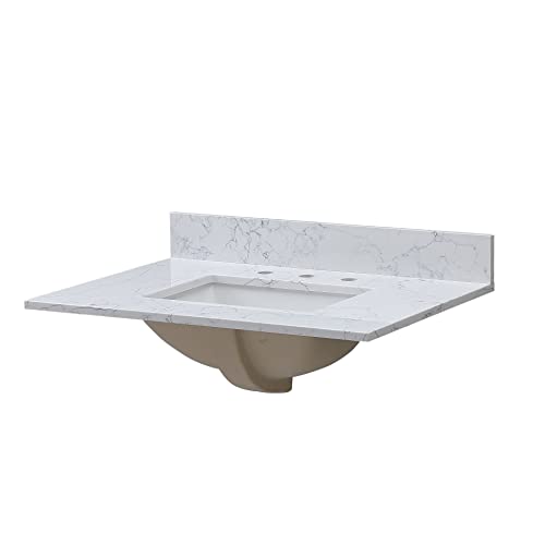 Montary 31"X 22" Bathroom Vanity Top Lightning White Engineered Marble Stone 3 Faucet Hole Vanity Top With Undermount Ceramic Sink And Backsplash #TOP4