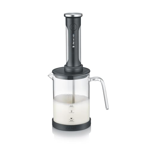 Mousseur à lait sans fil GRAEF MS202EU noir, mélanger, faire mousser & mixer, pot à lait en verre, utilisation intuitive simple à une touche, 4 fonctions, facile à utiliser avec une seule touche