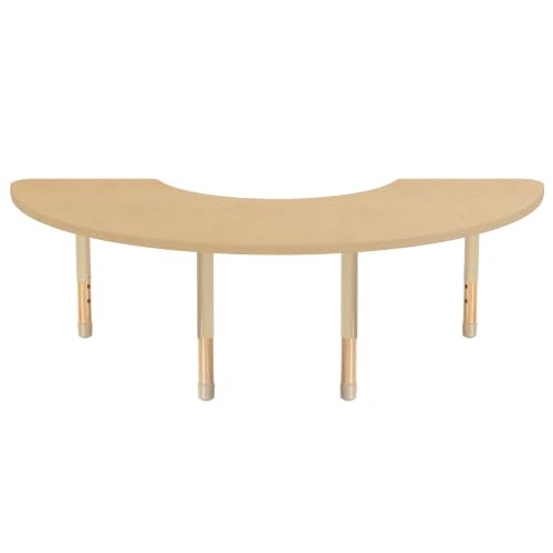 Image of Factory Direct Partners 36 inch x 72 inch Half Moon Kids Classroom Table with Adjustable Chunky Wood Legs