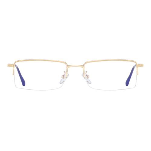 Image of Mens Half Rimless Metal Eyewear Blue Light Blocking Glasses,Gold
