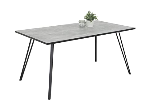 Hela Tische, Esstisch Küchentisch Oksana, Holzwerkstoff melaminbeschichtet, Beton Optik, V-Fußgestell Metall Schwarz, 160x90cm Hela Tische, Esstisch Küchentisch Oksana, Holzwerkstoff melaminbeschichtet, Beton Optik, V-Fußgestell Metall Schwarz, 160x90cm