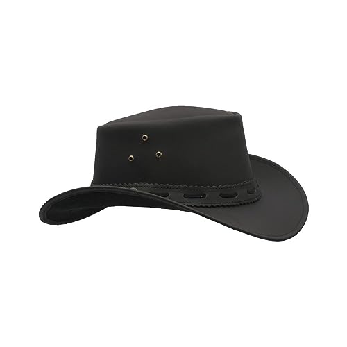 Walker and Hawkes - Sombrero Impermeable de Cuero de Vaca Outback - Negro - S (57cm)