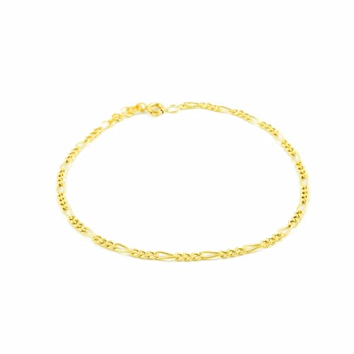 Monde Petit Pulsera Mujer Oro Amarillo 18K Figaro 3X1 Hueca 20 cm - Certificado Garantía - 1636