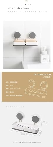 Image of Plastic Wall Mounted Double Layers Soap Dish Saver with Drain Tray, Adhesive Sponge Holder No-Drilling Soap Holder for Shower Bathroom Kitchen - Multicolour (Grey & White)