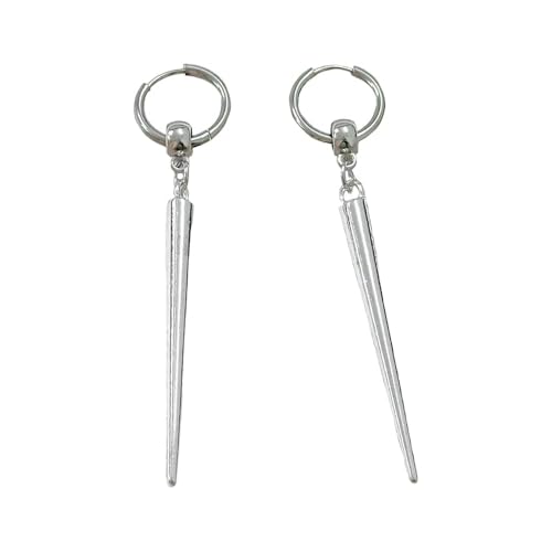 Gothic Spike Rivet Dangle Drop Hoop Statement Earrings for Women Men Silver Vintage Personalized Punk Long Geometric Triangle Cone Charms Goth Hip Hop Huggie Hoops Earring Jewelry Party