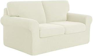 subrtex 2-Seater Sofa Cover with 2 Separate Cushions and 2 Backrests Covers, 5 Pieces Stretch Sofa Slipcover Replacement Furniture Protector (Loveseat, Cream)