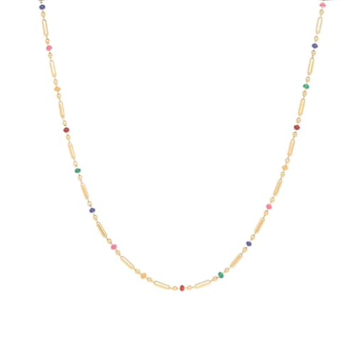 18K Delicate Yellow Gold Plated Chain Necklace with Colorful Enamel Beads, 18K Gold Plated over Stainless Steel Dainty Bar Link Design, Fashion Jewelry for Women, Tarnish Resistant, 16.5-Inch Length with a 2-Inch Extension by Sugar and Cloves - Used condition - US$50.08