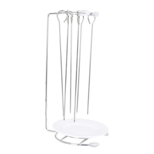 HEMOTON 1 Set Stainless Steel Hanging Rack for Barbecue Skewers Durable Kitchen Supply with Storage Rack Dripping Dish for Home Grilling and Camping