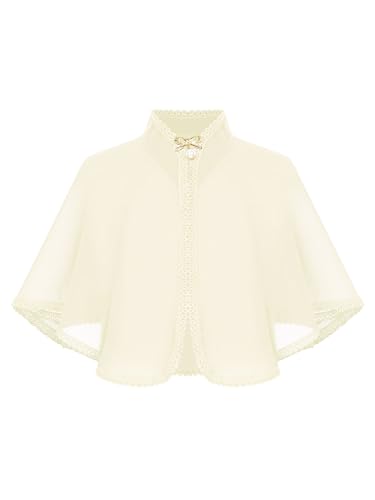 ACSUSS Kids Girls Chiffon Cape Stand Collar Lace Trim Bolero Shrug Lightweight Shawl with Brooch