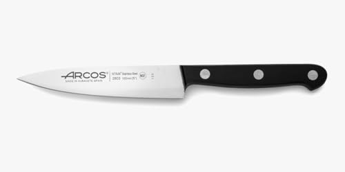 Arcos Cuchillo Chef Acero Inoxidable. Cuchillo cocina para cortar y pelar alimentos pequeños. Mango ergonómico polioximetileno y Hoja 120 mm. Serie Universal. Color negro.