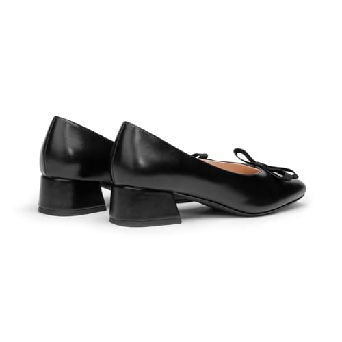Image of C.Paravano Women's Pumps | Luxury Leather Pumps | 1.5 Inch Chunky Block Heel & Square Toe | Fabric Bow