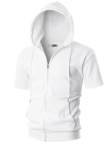 Ohoo Mens Slim Fit Zip up Hoodie Cotton Blend Soft Fabric Short Sleeve Lightweight Comfy Basic Jacket with Kanga Pocket product thumbnail 11