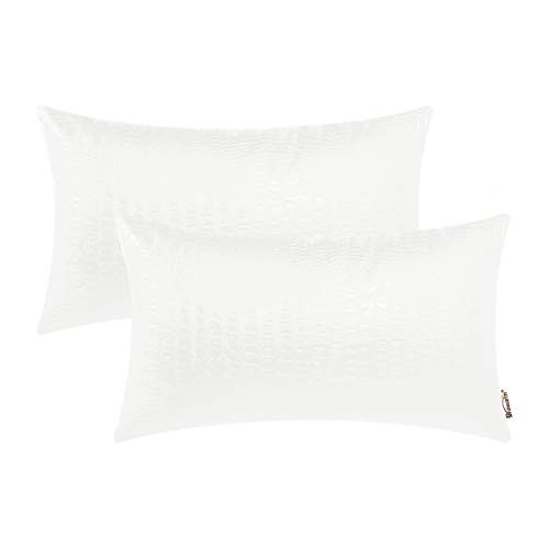 BRAWARM Lot de 2 housses de coussin décoratives en cuir crocodile blanc pour salon, jardin, canapé, lit, canapé - 30,5 x 50,8 cm Cover