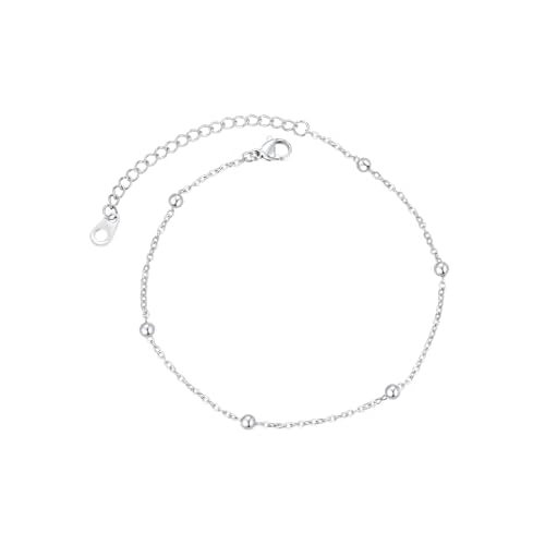 FindChic Stainless Steel Ankle Chain Bracelets for Women Cuban Curb/Figaro/Box Links Beach Foot Jewelry 8.5''-10.5'' Adjustable Anklet, with Jewelry Box 4. bead chain & stainless steel