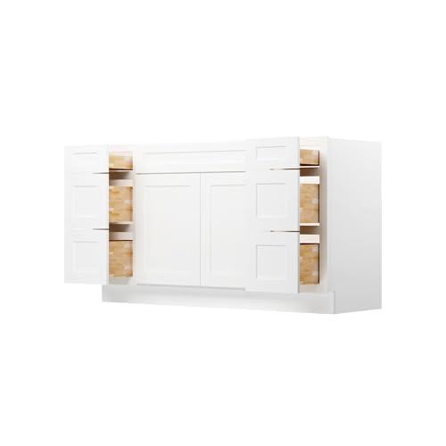 Image of Furinno Shaker Two Drawer Stack Bath Vanity Cabinet Without Top, Ready to Assemble, 21 D x 60 W x 34.5 H, White