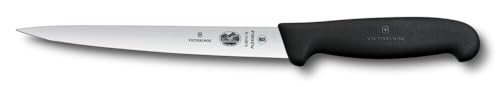 Victorinox Fibrox   Cuchillo afilado para filetear carne y pescado, 18 cm, hoja recta, flexible, acero inoxidable, color negro