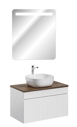 Comad - Mueble lavabo con espejo LED, 80 cm, color blanco
