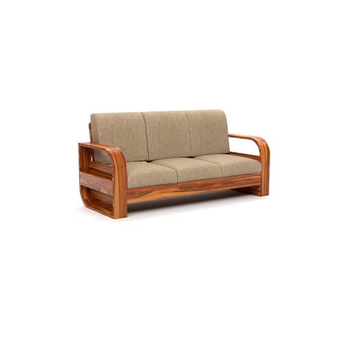 Image of Sheesham Wood 3 Seater Sofa | Classic Elegant Sofa Set for Living Room & Office | Premium Wooden Sofa for Home & Office Furniture (Cairo Honey, 3 Seater)