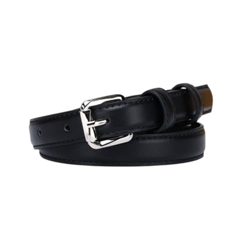 Women Stitching Leather Skinny Belt for Jeans Pants Dress 1.8cm Wide Thin Strap with Bright Silver Roller Buckle