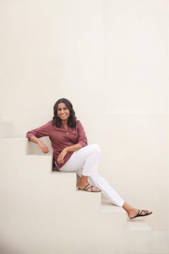 Image of SAADAA Women Short Kurti Airy Linen Regular Fit Kurta with 3 /4th Sleeves, Mandarin Collar, Side Slit Perfect for Casual, Formal, and Ethnic Wear