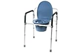 GOVITA Cómoda silla de inodoro de aluminio, 4 funciones en 1, plegable, taburete de ducha para baño para empresas y discapacitadas