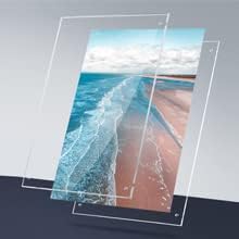 8x10 Modern Acrylic Photo Frame, Clear Glass-Like Desk Picture Frame with Stand off & Hanging String, Frameless Floating Look, Self-Standing Desktop or Wall Mount, Horizontal & Vertical Display
