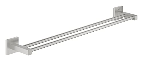GROHE Start Cube Double Towel Rail – Bathroom Wall Mounted Dual Towel Bar (Metal, Concealed Fastening, Including Screws and Dowels), Size 654 mm, Stainless Steel, 41104DC0