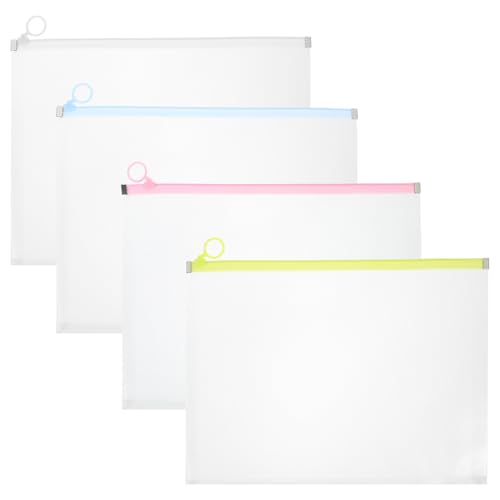 Healvian Carpetas para Documentos A4 Transparentes 4 Piezas Bordes de Colores Mate Organizadores de Oficina Polipropileno Resistente Sobres Porta Documentos para Aula y Trabajo