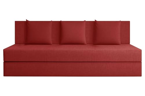 Image of Rosebell Lightweight Three-Person Sofa Cum Bed Jute Fabric- Washable Cover- Including 3 Cushion - Size 5' X 6' Ft | Color - Red | Perfect for Home & Office